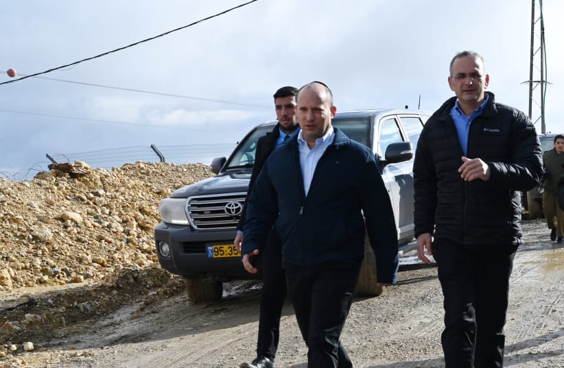 Defense Minister Naftali Bennett during a West Bank visit. (photo credit: ARIEL HERMONI/DEFENSE MINISTRY)