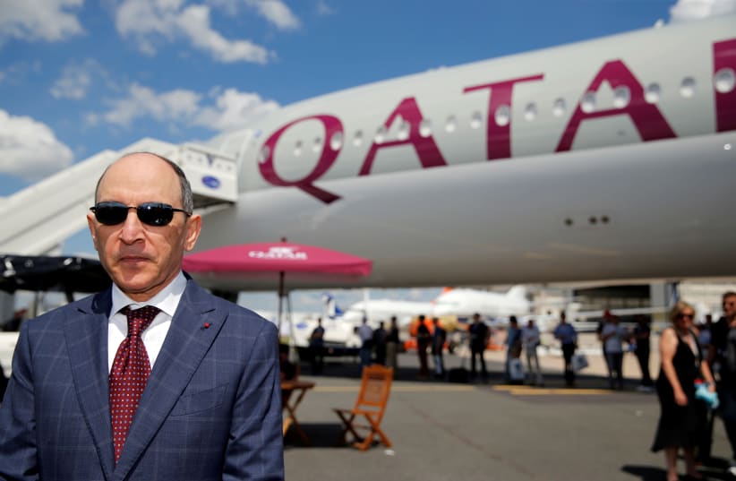 Qatar Airways Chief Executive Officer Akbar Al Baker is seen during the 53rd International Paris Air Show at Le Bourget Airport near Paris, France, June 17, 2019 (photo credit: REUTERS/PASCAL ROSSIGNOL)