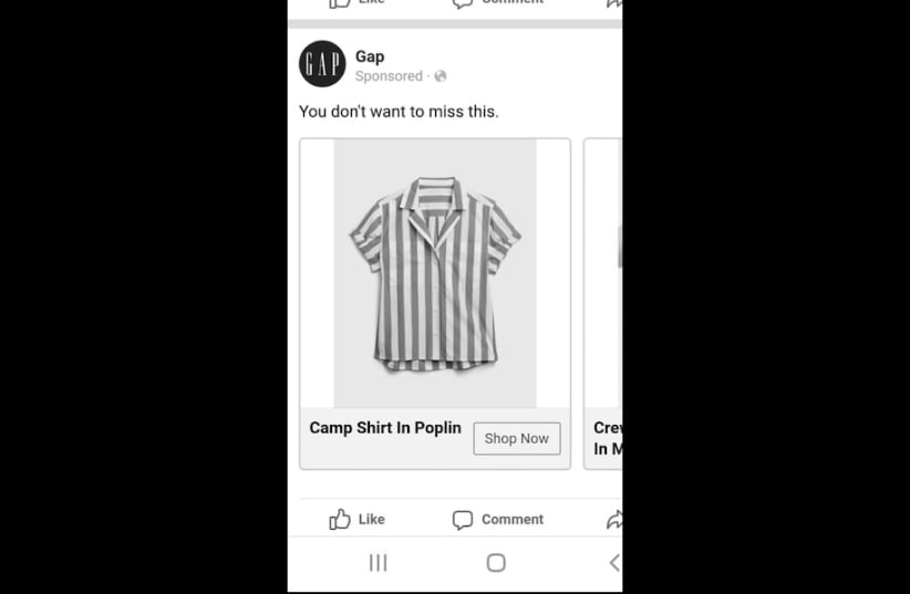 An ad for the "camp shirt" from Gap (photo credit: SCREENSHOT FROM FACEBOOK VIA JTA)