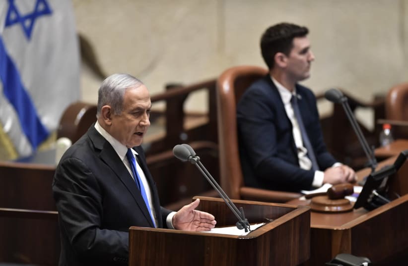 Prime Minister Benjamin Netanyahu presents Israel's new government to Knesset, May 17, 2020 (photo credit: KOBI GIDEON/GPO)