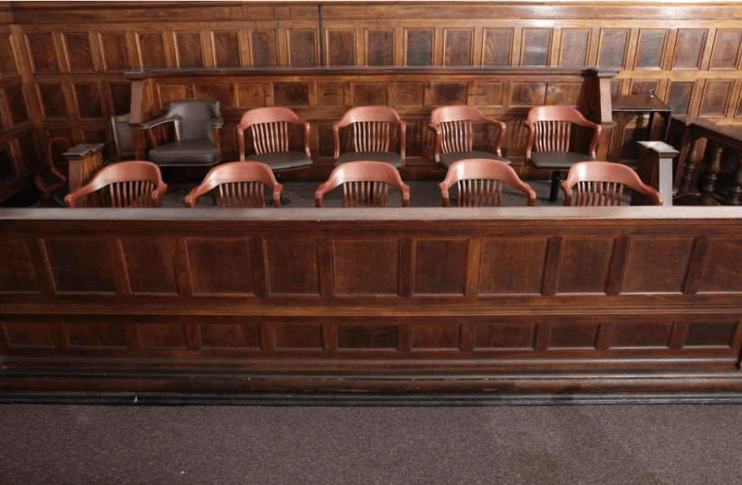 A view of the jury box in court room 422 of the New York Supreme Court. (photo credit: CHIP EAST / REUTERS)