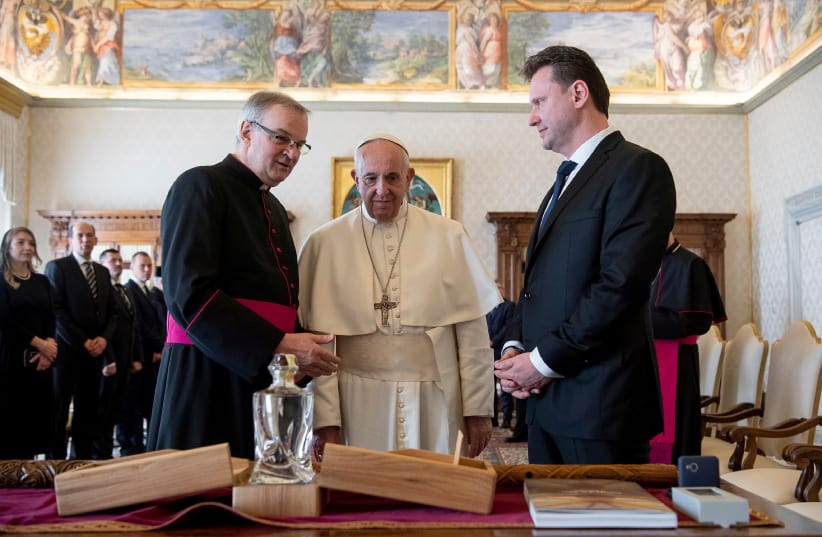Speaker of the Chamber of Deputies of the Czech Republic, Radek Vondracek, attends and audience with Pope Francis on occasion of 1150th anniversary of the death of St. Cyril, at the Vatican March 22, 2019. (photo credit: VATICAN MEDIA / REUTERS)