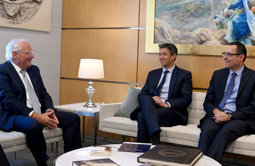 US Ambassador to Israel meets with Yoav Hendel and Zvi Hauser from Telem  (photo credit: MATTY STERN/US EMBASSY JERUSALEM)