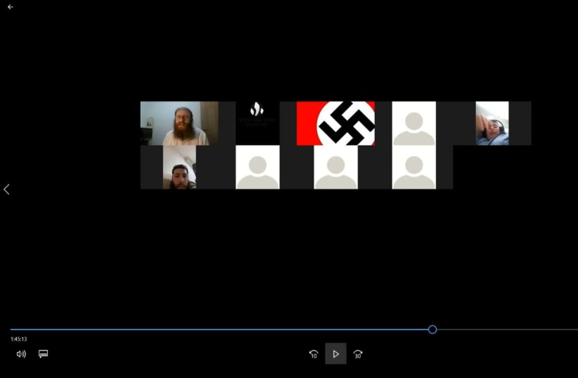 Antisemitic "zoombomb" shows one user's photo as a swastika (photo credit: COURTESY STEINZALTZ CENTER)