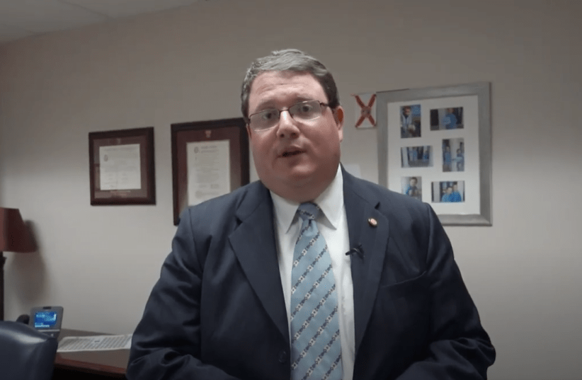 Florida state representative Randy Fine gives a tour of his office in a video for the Florida House of Representatives' Youtube page (photo credit: FLORIDA HOUSE OF REPRESENTATIVES YOUTUBE/SCREENSHOT)