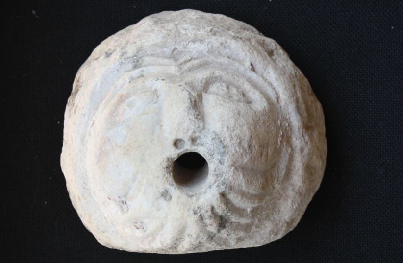 Face-shaped fountainhead uncovered at the Tzipori National Park in the Galilee. (photo credit: TZVIKA ZUK)