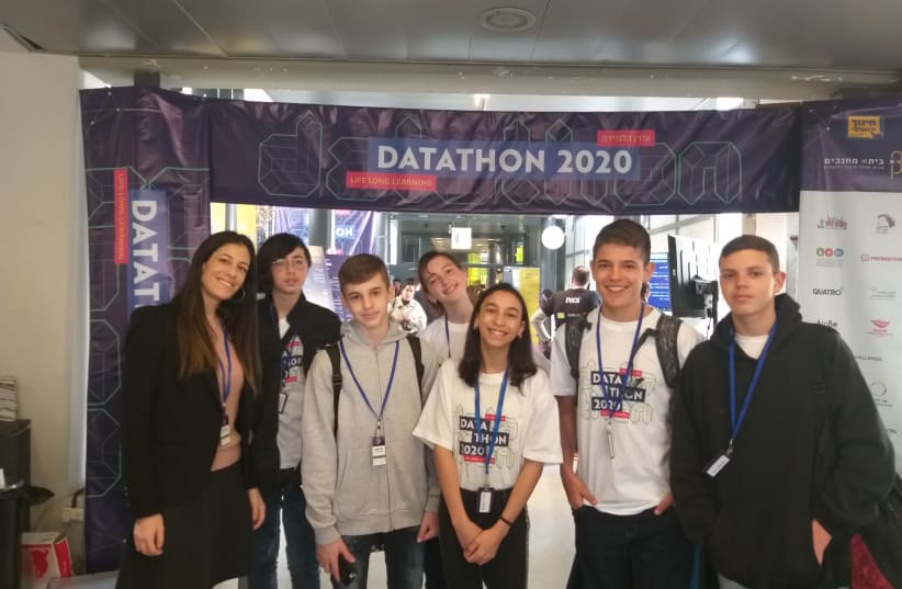 The ConnectOrt group from Givat Ram Ort Middle School in Jerusalem at Datathon 2020 (photo credit: Courtesy)