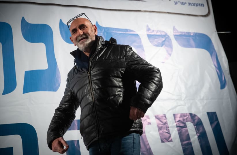 David Elhayani, head of the Jordan Valley Regional Council attends a protest for Israeli sovereignty in the Jordan Valley, Judea and Samaria in Jerusalem on February 13, 2020. (photo credit: YONATHAN SINDEL/FLASH90)