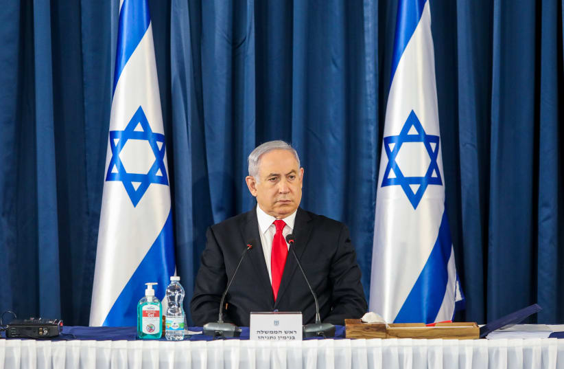 Prime Minister Benjamn Netanyahu attends the weekly cabinet meeting, June 7, 2020 (photo credit: MARC ISRAEL SELLEM/THE JERUSALEM POST)