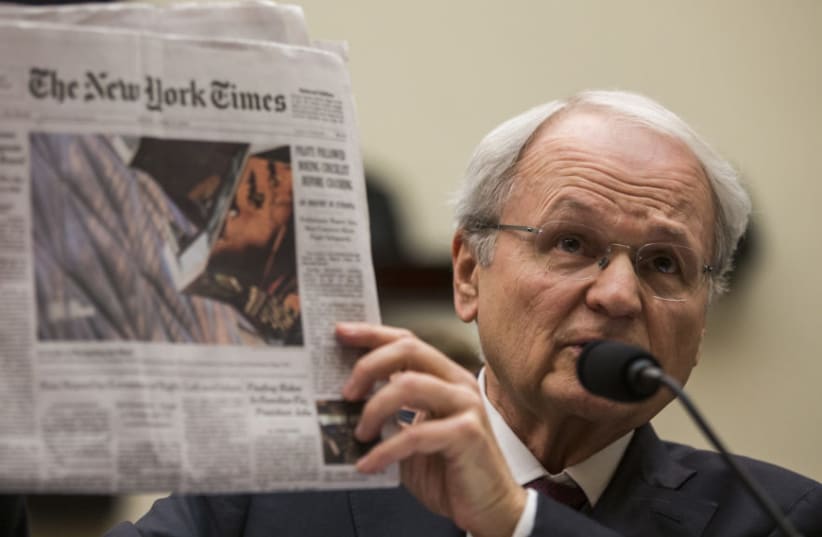 Mort Klein, president of the Zionist Organization of America, testifies before a House Judiciary Committee hearing discussing hate crimes and the rise of white nationalism (photo credit: ZACH GIBSON/GETTY IMAGES VIA JTA)