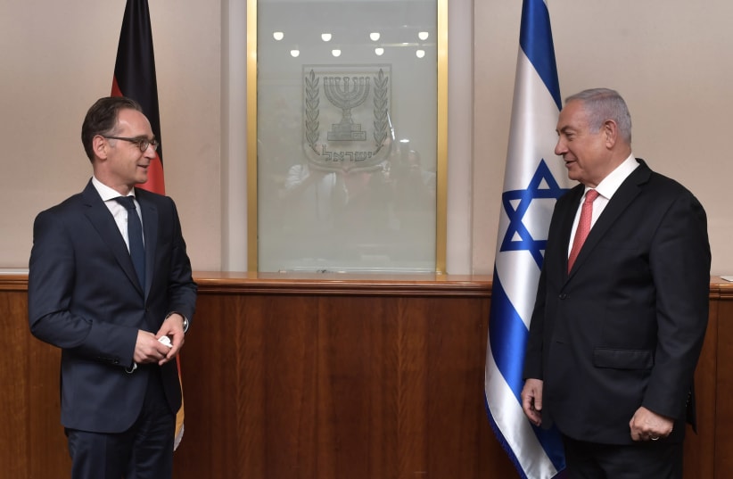 Prime Minister Benjamin Netanyahu meets German Foreign Minister Heiko Maas on June 10, 2020 (photo credit: GPO)