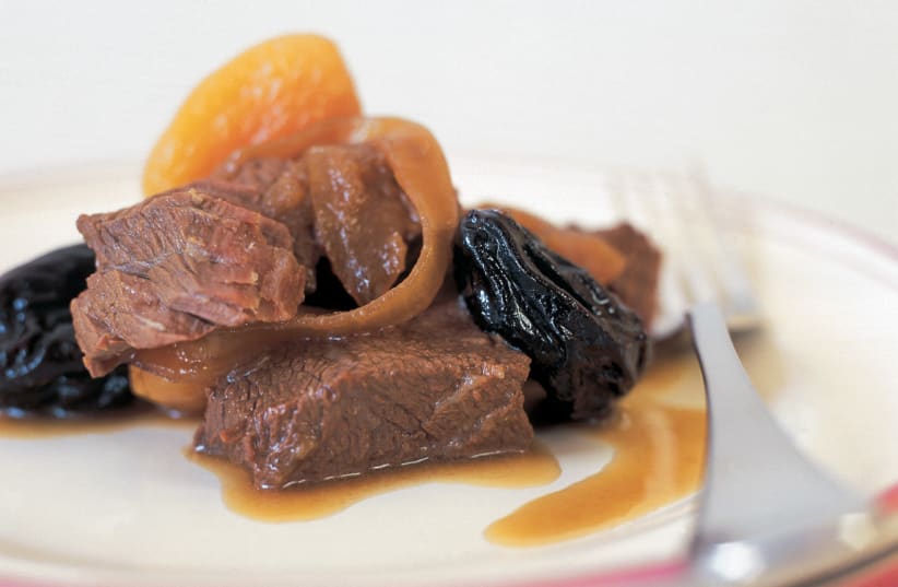 ROAST BEEF WITH PRUNES AND APRICOTS (photo credit: MICHAL LANERT)