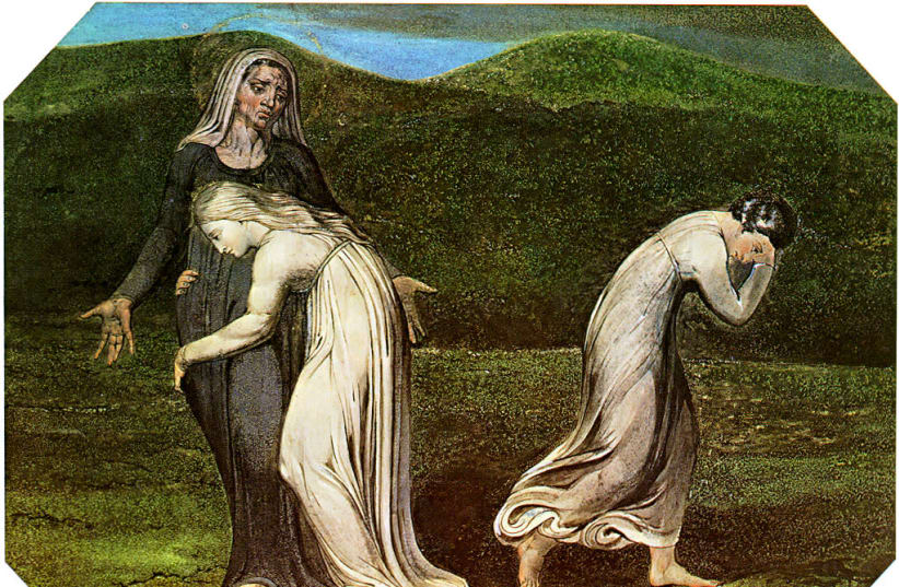 Naomi entreating Ruth and Orpah to return to the land of Moab by William Blake, 1795 (photo credit: WIKIPEDIA)
