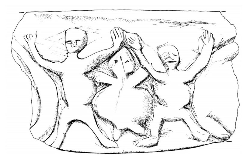 Engraved dancing figures from Nevali Çori, Neolithic Near East (photo credit: YOSEF GARFINKEL)
