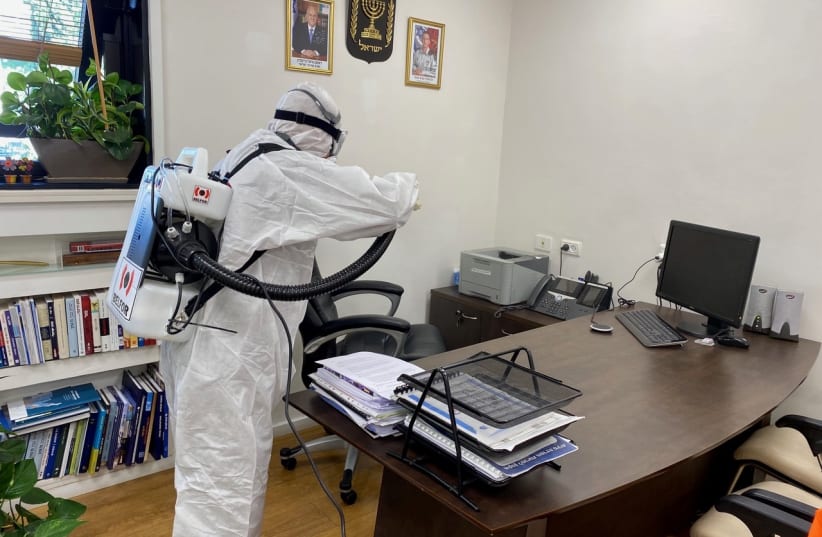 The President's Residence is disinfected on June 14, 2020 (photo credit: TOMER REICHMAN/COURTESY)