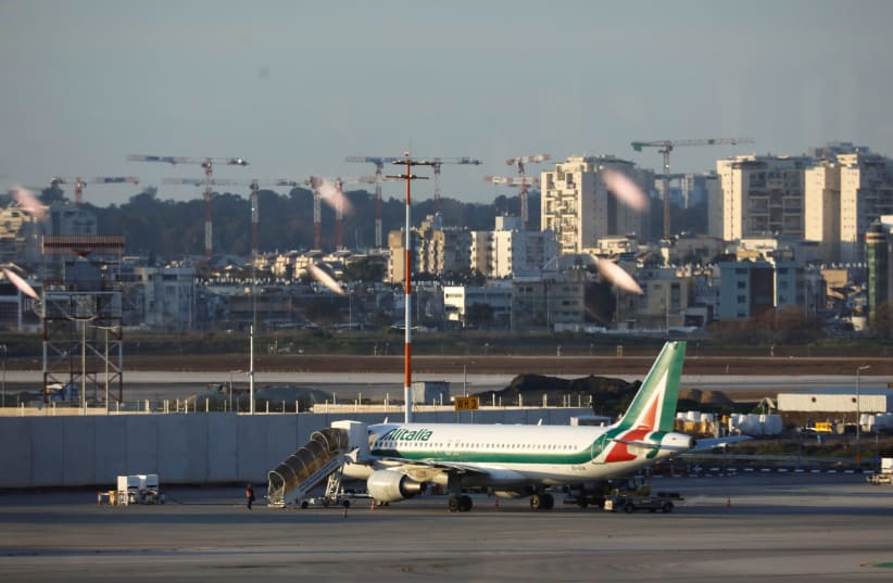 Alitalia plane is seen on the tarmac after landing at Ben Gurion International airport in Lod, near Tel Aviv, Israel (photo credit: REUTERS)