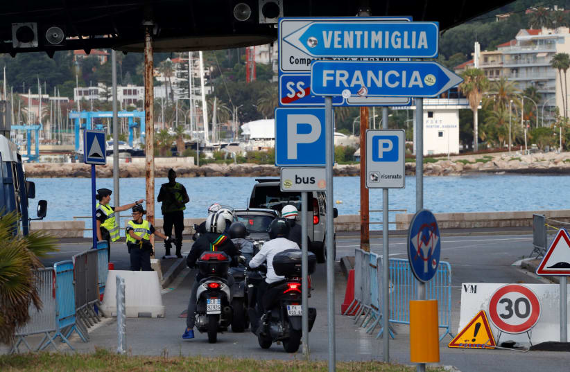 A view shows the border check point Saint-Ludovic at the Franco-Italian border after France reopened its border to Italians as coronavirus disease (COVID-19) travel restrictions across Europe are gradually eased, in Menton, France, June 15, 2020 (photo credit: REUTERS/ERIC GAILLARD)