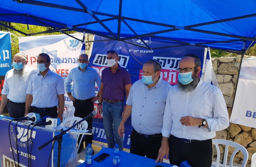 Yesha Council leaders at the protest tent outside the Prime Minister's Office.  (photo credit: YESHA COUNCIL)