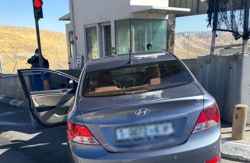 Attempted ramming attack at the Kiosk Checkpoint near Ma'aleh Adumim, June 23, 2020 (photo credit: ISRAEL POLICE)