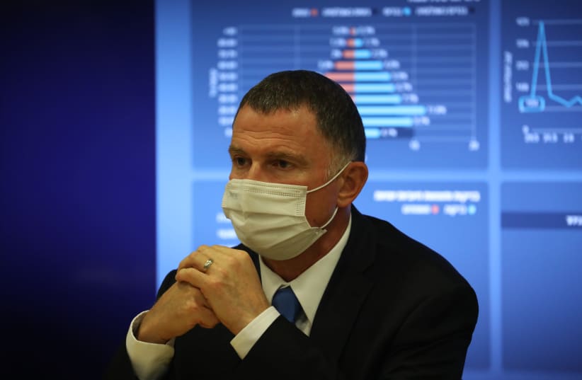 Health Minister Yuli Edelstein speaks during a press conference about the coronavirus COVID-19, at the Health Ministry in Jerusalem on June 28, 2020. (photo credit: OLIVIER FITOUSSI/FLASH90)