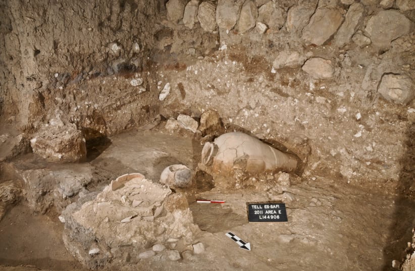 View of Early Bronze Age pottery in Tell es-Safi/Gath (photo credit: PROF. AREN M. MAEIR/THE TELL ES-SAFI/GATH ARCHAEOLOGICAL PROJECT/BAR-ILAN UNIVERSITY)