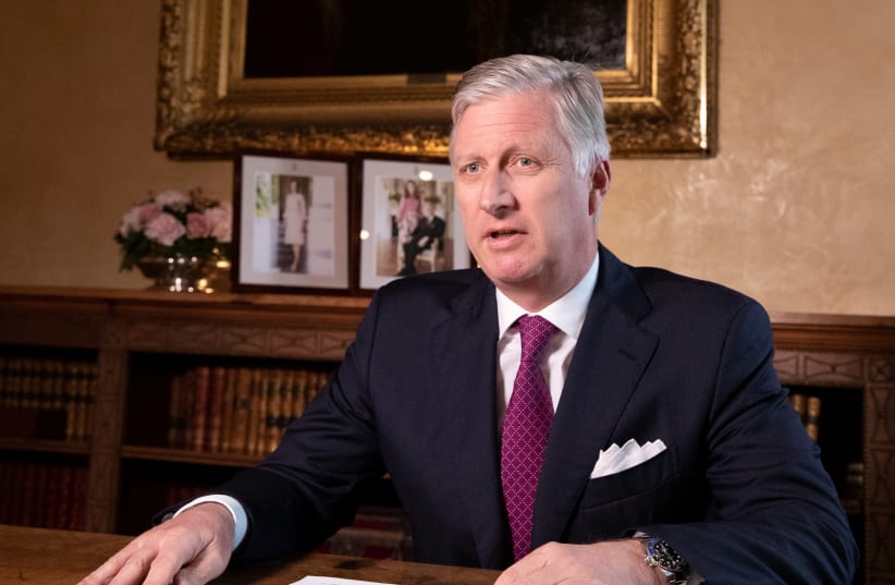 Belgium's King Philippe addresses Belgian citizens on the coronavirus?disease (COVID-19) crisis during a televised statement in Brussels, Belgium, March 16, 2020. (photo credit: REUTERS)