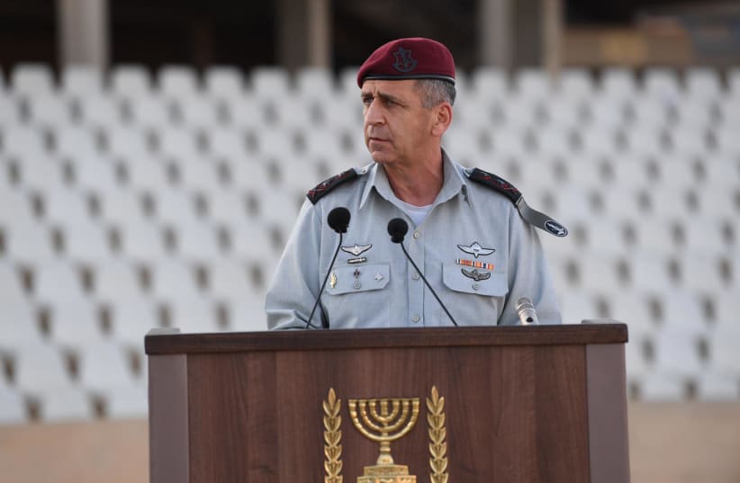 IDF Chief of Staff Aviv Kochavi speaks at the officers graduation ceremony, July 1st, 2020 (photo credit: IDF SPOKESMAN’S UNIT)