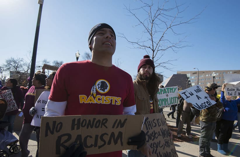 Protest against the name of the Washington Redskins (photo credit: Wikimedia Commons)