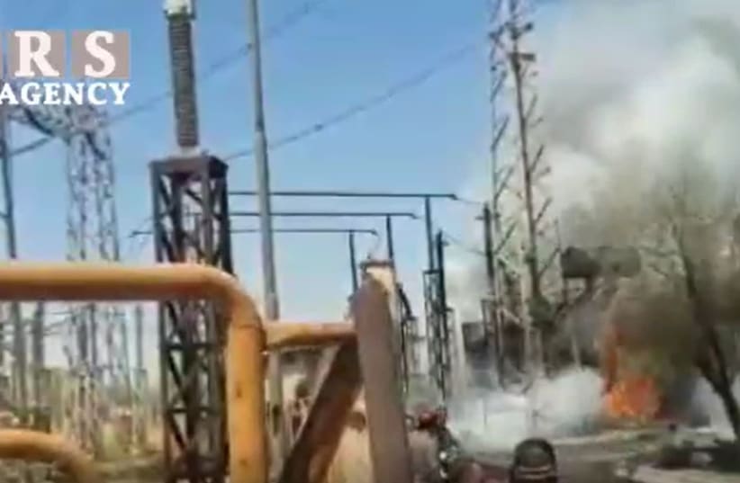 Fire at Shahid Medhaj Zargan power plant in Ahvaz after an explosion was reported at the site (photo credit: SCREENSHOT FARS NEWS AGENCY)
