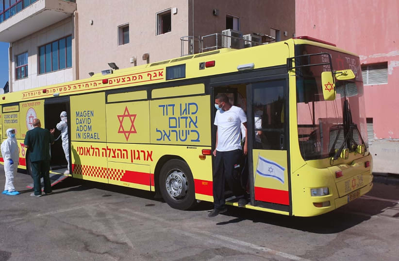 MDA uses ambulance bus to evacuate nine from southern Israel nursing home (photo credit: MAGEN DAVID ADOM)
