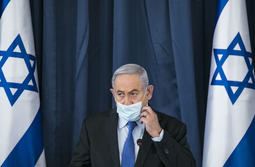 Israeli prime minister Benjamin Netanyahu at the weekly cabinet meeting on June 28, 2020. (photo credit: OLIVIER FITOUSSI/FLASH90)