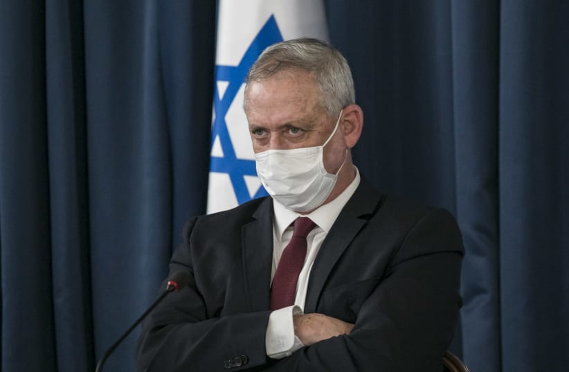 Alternate Prime Minister and Minister of Defense Benny Gantz at the weekly cabinet meeting, at the Ministry of Foreign Affairs in Jerusalem on June 28, 2020. (photo credit: OLIVIER FITOUSSI/FLASH90)