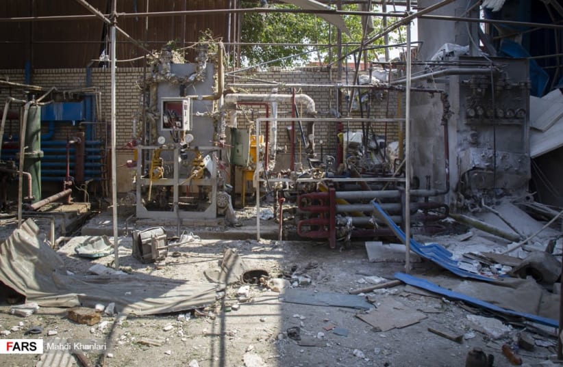 Aftermath of explosion at Sepahan Boresh factory near Tehran, July 7, 2020 (photo credit: FARS NEWS AGENCY/MAHDI KHANLARI)