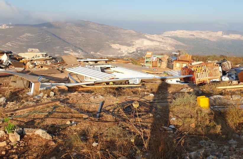 An illegal settlement built by Israeli settlers near the near the Yitzhar settlement in the Samaria region. (photo credit: BORDER POLICE SPOKESPERSON)
