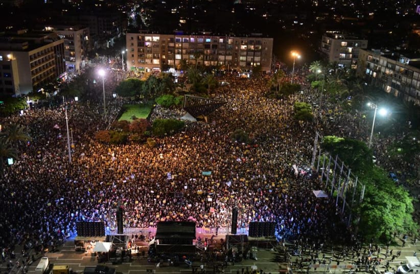 Thousands protest economic situation amid coronavirus crisis in Tel Aviv, July 11, 2020 (photo credit: AVSHALOM SASSONI/MAARIV)