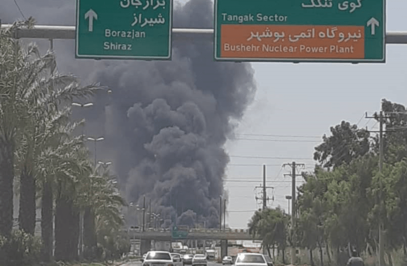 Fire at shipyard in Bushehr, Iran, July 15, 2020 (photo credit: FARS NEWS AGENCY)