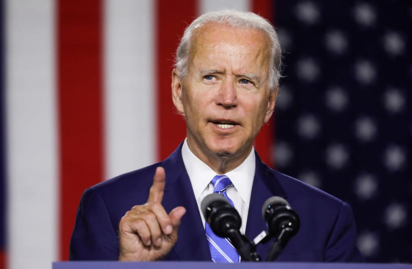 Democratic US presidential candidate Joe Biden at a campaign event in Wilmington, Delaware, U.S., July 14, 2020. (photo credit: REUTERS/LEAH MILLIS)