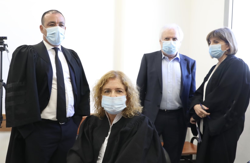 Lawyers prepare for the second hearing of Prime Minister Benajmain Netanyahu's trial, July 19, 2020 (photo credit: MARC ISRAEL SELLEM/THE JERUSALEM POST)