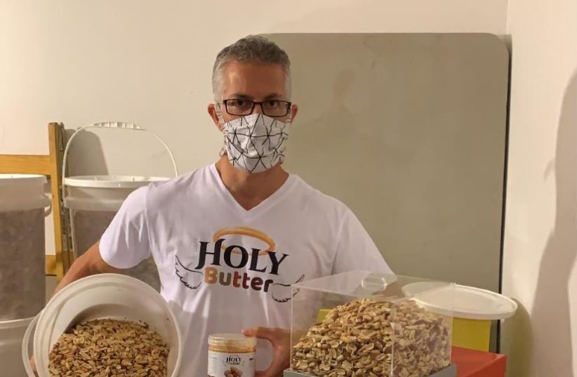 JASON COHEN in his home peanut butter factory in Modi’in (photo credit: Courtesy)