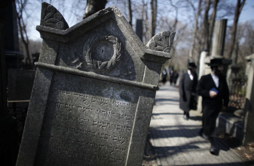 An Orthodox Jew walks through the Jewish Cemetery in Warsaw April 15, 2013. The 70th anniversary of the Warsaw Ghetto Uprising will be commemorated on April 19, 2013. Picture taken April 15, 2013. (photo credit: REUTERS)