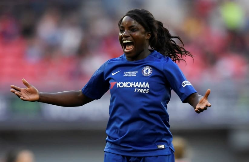 Chelsea’s Eniola Aluko celebrates after the Women's FA Cup Final - Arsenal vs Chelsea at Wembley Stadium, London, Britain - May 5, 2018 (photo credit: REUTERS/TONY O'BRIEN)