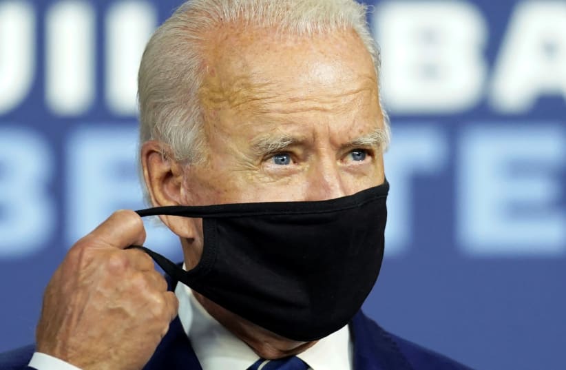 Democratic U.S. presidential candidate and former Vice President Joe Biden at a campaign event in New Castle, Delaware, U.S., July 21, 2020 (photo credit: KEVIN LAMARQUE/REUTERS)