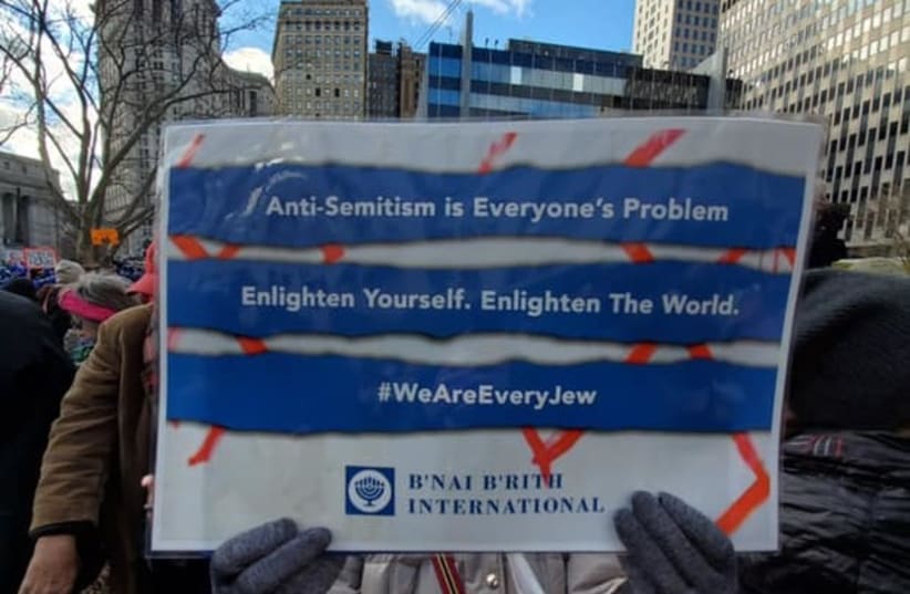 "No Hate, No Fear" rally against anti-Semitism, New York City, Jan. 5, 2020. (photo credit: B'NAI B'RITH INTERNATIONAL)