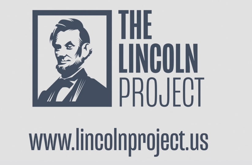 A logo for The Lincoln Project, funded by wealthy conservative donors who are opposed to the re-election of US President Donald Trump, is seen in a still image from video July 23, 2020 (photo credit: THE LINCOLN PROJECT/HANDOUT VIA REUTERS)