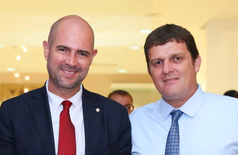 Former public security minister Amir Ohana (left), pictured next to Likud MK Amit Halevy (photo credit: POLICY COLLEGE)