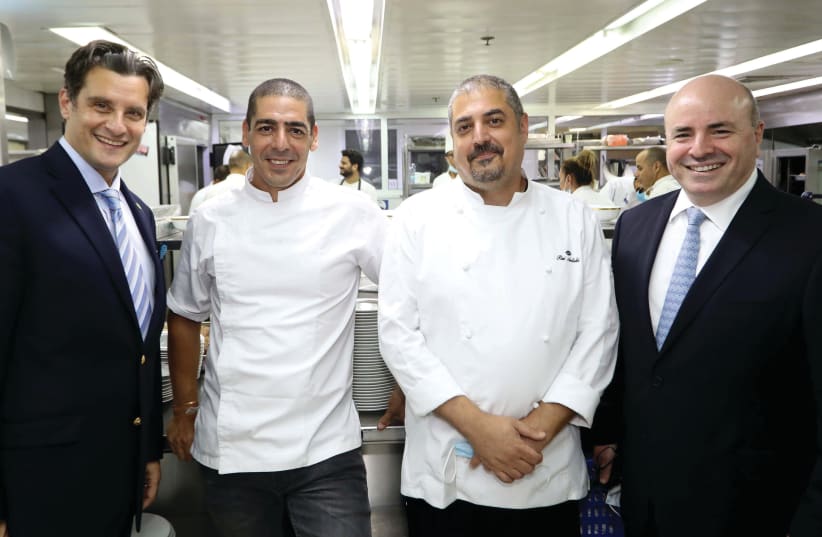 FROM LEFT: Tamir Kobrin, general manager of the King David Hotel, chefs Yossi Shitrit and Roi Antebi, together with Ronen Nissenbaum, president and CEO of Dan Hotels. (photo credit: SIVAN FARAG)
