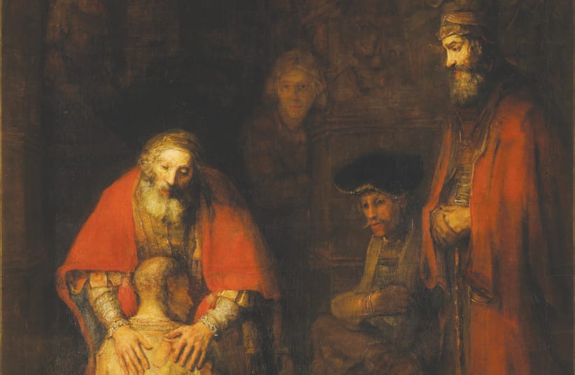 ‘THE RETURN of the Prodigal Son,’ 1668, remembered by many as Rembrandt van Rijn’s greatest masterpiece (photo credit: Wikimedia Commons)