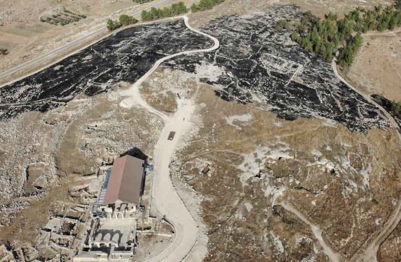 Susya archaeological site after fire on July 30. (photo credit: COGAT SPOKESPERSON)