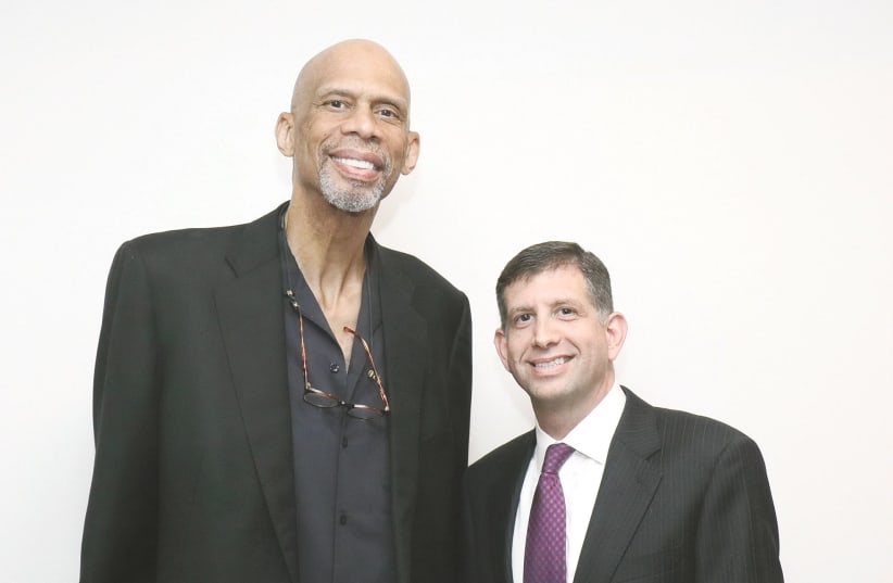 KAREEM ABDUL-JABBAR with the author, who called the basketball great a humanitarian and a philanthropist, steeped in a long and enduring commitment to tolerance. (photo credit: Courtesy)