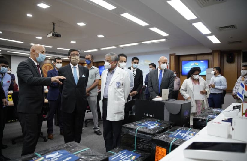 The medical equipment was delivered to AIIMS in New Delhi during a festive ceremony that celebrated the Israel-India relations, August 11, 2020.  (photo credit: EMBASSY OF ISRAEL IN INDIA)